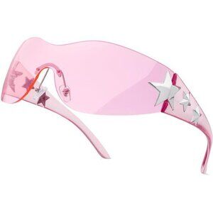 Y2K Rimless Shield Sunglasses Star Wrap Around UV400 Glasses for Women Men